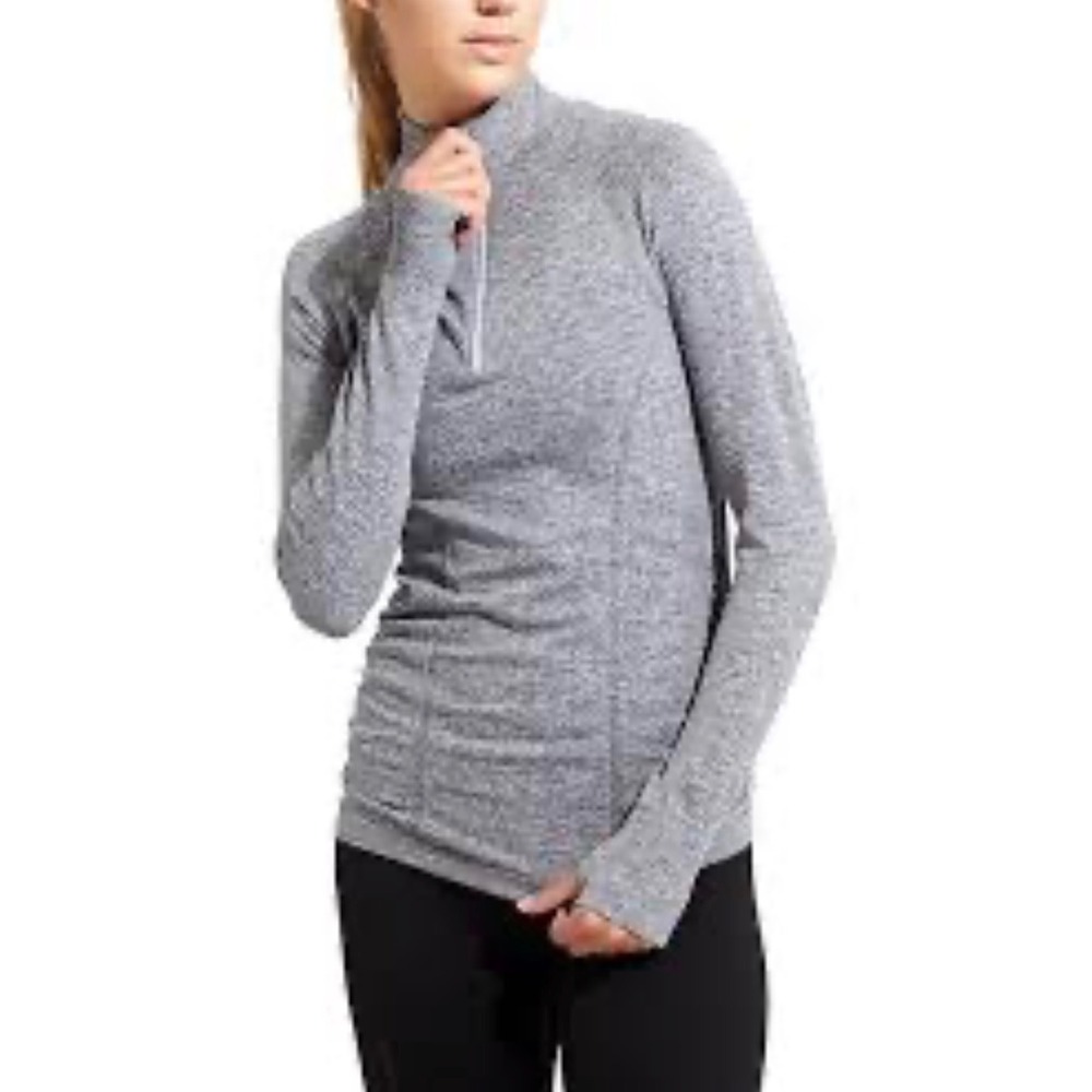 Athleta Momentum Quarter Zip Pullover Gray Space Dye Long Sleeve Thumbhole L